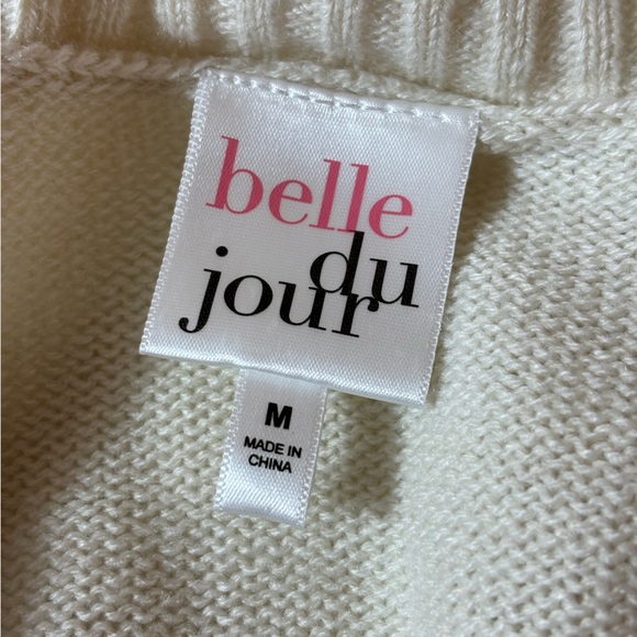 Belle du Jour Sweater Vest Cable Knit Sleeveless V-Neck White Size Medium - Picture 4 of 9